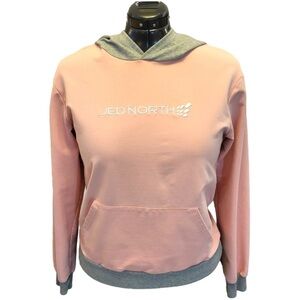 Jed North Embroidered Contrast Hoodie in Pastel Pink & Grey